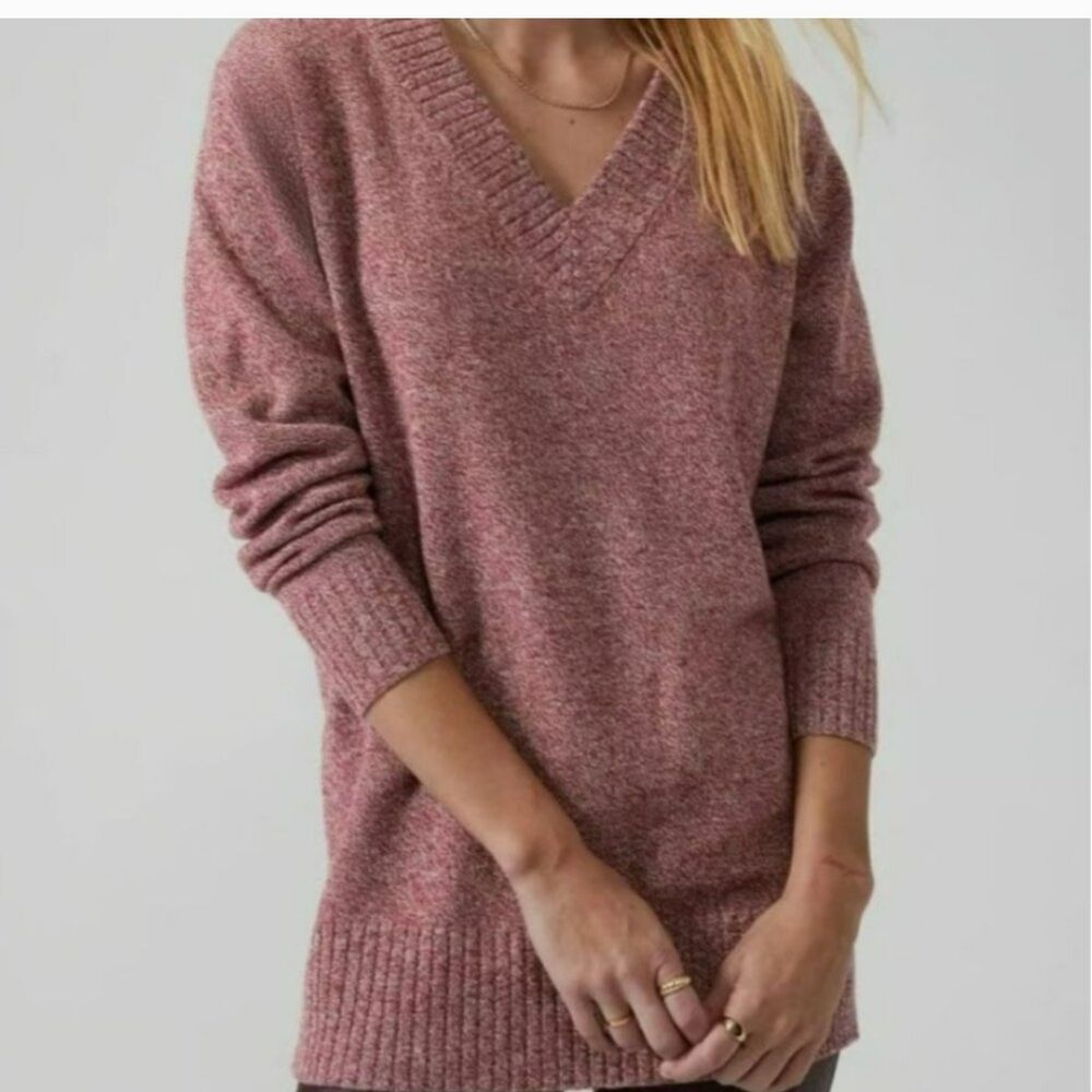Athleta Vital V Neck Tunic Red Marled Size XS Wool & Cashmere